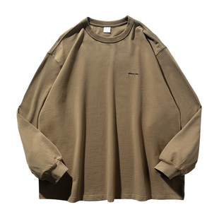 MOSEALAND 22SS长袖T恤男春秋280G新疆棉廓形cityboy刺绣圆领上衣