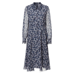 VGRASS维格娜丝春12MM真丝乔其桑蚕丝剪影印花碎花精致浪漫连衣裙