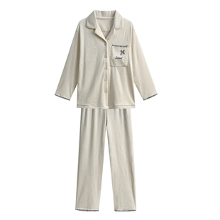 文森熊猫雪花绒秋冬家居服睡衣女士可外穿加绒加厚法兰绒套装