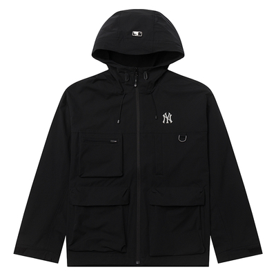 MLB工装男女装外套2025冬季新款防风连帽黑色运动服夹克3AWJB0554