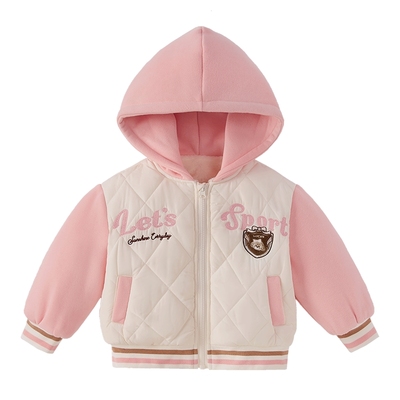 [抗菌锁温]女童棒球服冬宝宝学院风连帽宝宝秋冬夹棉加绒儿童棉服