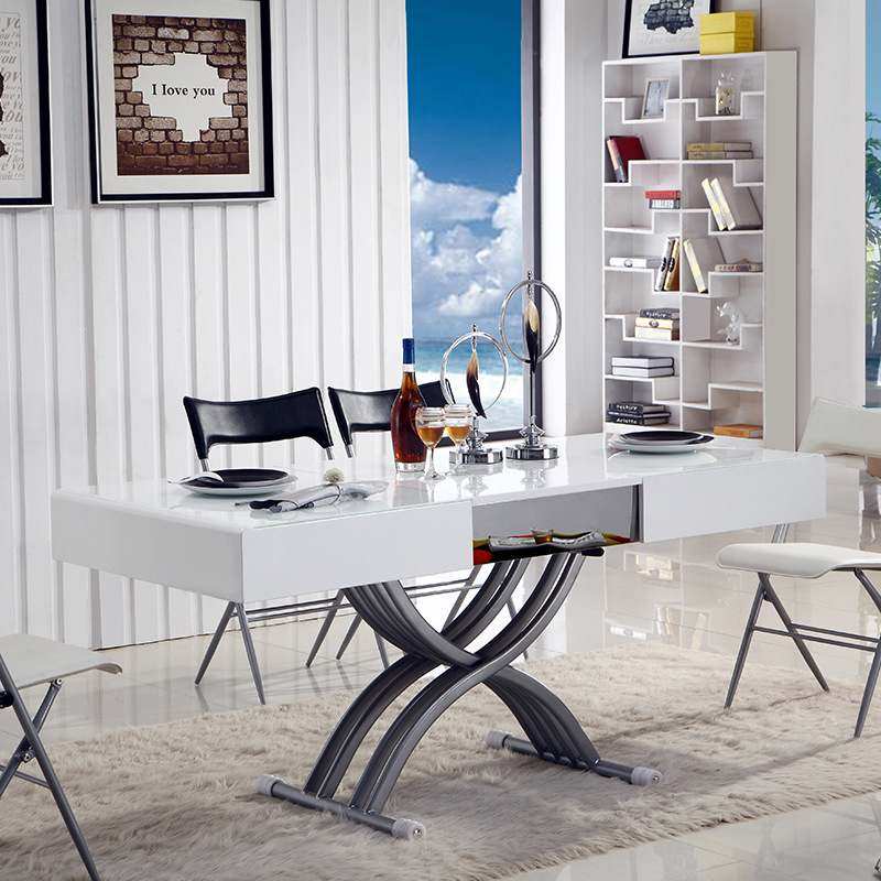 简约现代家用升降茶几餐桌两用长方形岩板饭桌客厅移动伸缩茶几桌