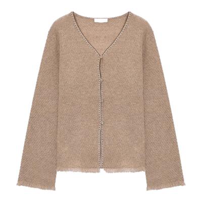 concise-white/简白 25秋冬女士毛边V领开衫银泰百货精品 301257