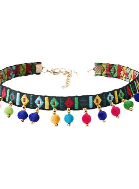 彩色流苏刺绣民族风项链