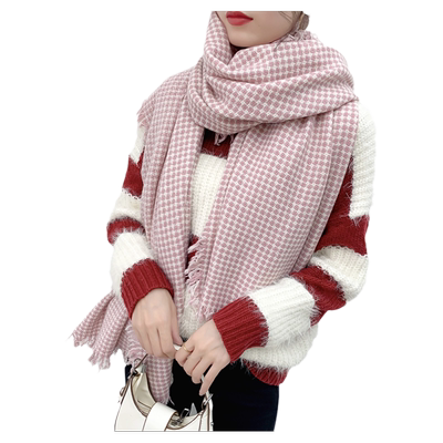 橘语羊毛风车格围巾双色韩版