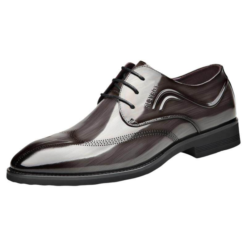 花花公子皮鞋男真皮商务正装内增高尖头漆皮亮面结婚新郎大码新款
