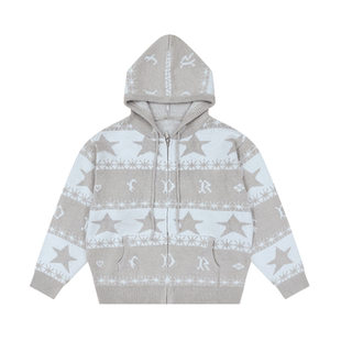 FDR官方店 星星提花毛衣开衫外套女2025新款秋冬连帽情侣针织衫男