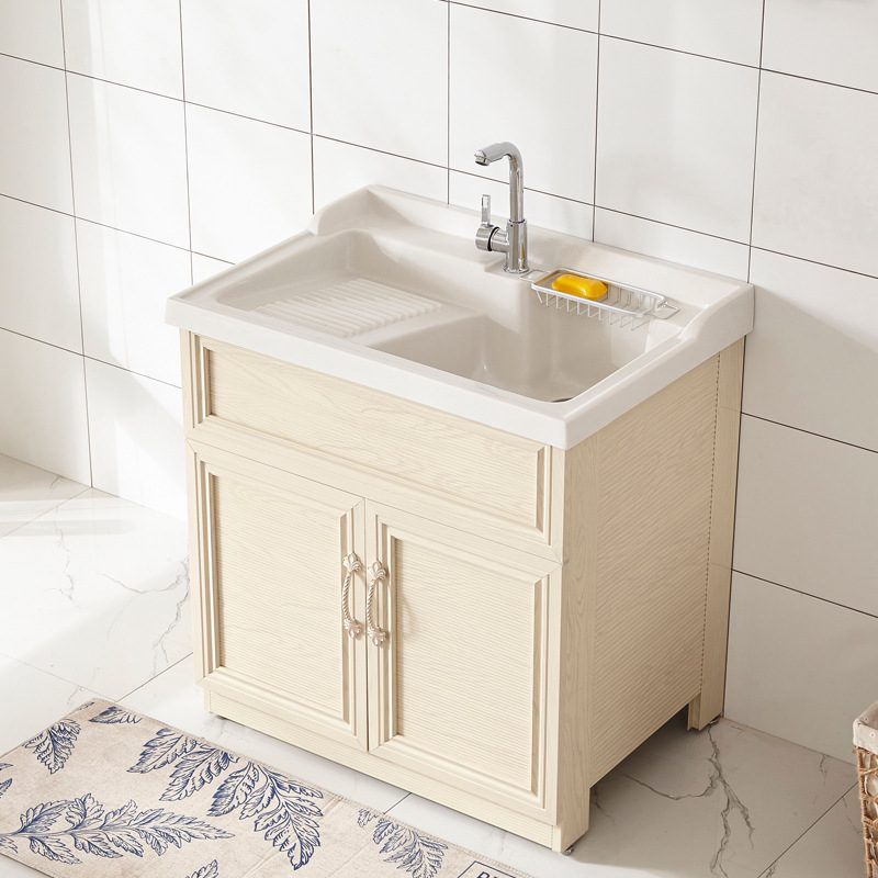 80公分太空铝洗衣柜阳台洗衣机组合柜石英石台盆带搓衣板浴室柜