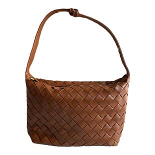 绿色编织包手提2025春夏新款包包女网红软皮单肩便当包饭盒腋下包