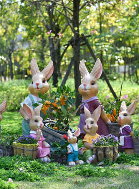 花园户外卡通兔子花缸园艺种植花盆庭院树脂幼儿园装饰落地摆件