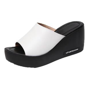 拖鞋女夏时尚外穿2026新款女鞋超高跟坡跟厚底鱼嘴凉拖鞋百搭白色