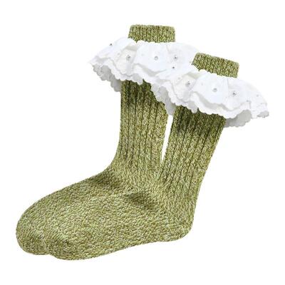 时尚芭蕾风绿色中筒袜