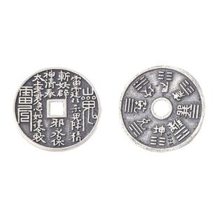 s925纯银山鬼花钱吊坠八卦图项链时尚复古银币DIY编绳串珠钥匙挂