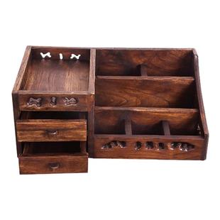 桌面化妆品收纳盒抽屉式实木制宿舍台面收纳盒口红护肤品中式轻奢