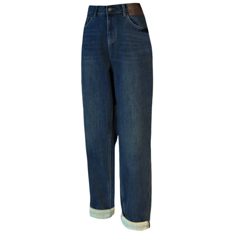 冬加厚绒jeans保暖牛仔老爹跨裤