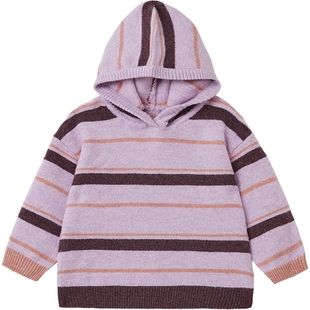 【新品】papa爬爬秋冬季儿童毛衣男女童洋气条纹连帽宽松针织衫