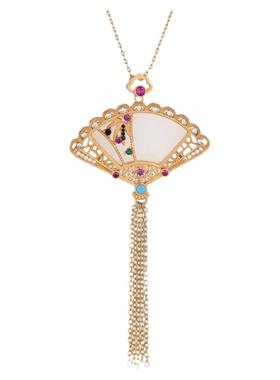 2025秋冬季新国潮中国风旗袍饰品颈链仿和田玉宫廷团扇流苏项链女