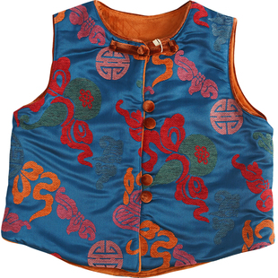 亲子装喜庆拜年服母女夹棉加绒新中式马甲织锦缎面提花马甲秋冬装