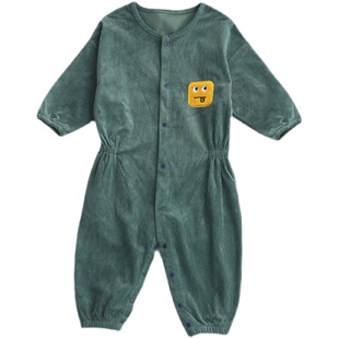 宝宝连体罩衣纯棉透气洋气爬爬服灯芯绒儿童全身防水婴幼儿套棉衣