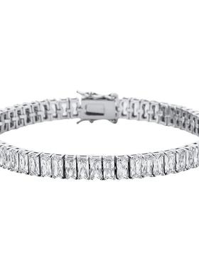 欧美INS风潮长方形锆石手链 嘻哈个性简约男女网球链手环情侣礼物