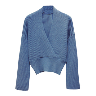 秋冬新款韩版ins洋气交叉V领针织衫女内搭宽松性感小心机打底毛衣