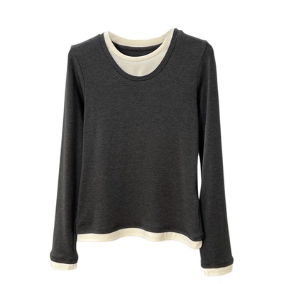 juicefish国货之光!巴兰素精纺羊毛假两件撞色打底衫保暖针织衫女