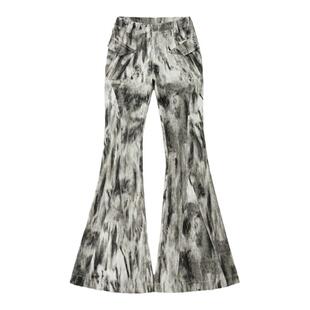 VCR STUDIO新中式水墨扎染工装美式辣妹喇叭裤女薄款设计感裤子