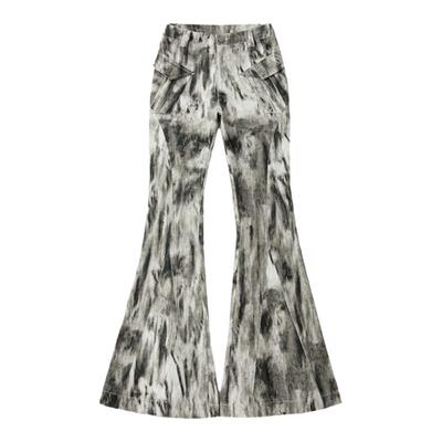 VCR STUDIO新中式水墨扎染工装美式辣妹喇叭裤女薄款设计感裤子