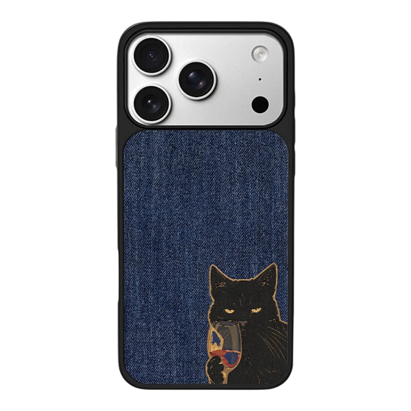 红酒猫咪卡通适用苹果17promax新款手机壳iPhone air/16pro/15plus14玻璃13pro小众手机套12男女冰感肤感小米