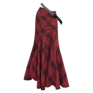 现货美式复古设计感红色格纹a字半身裙女辣妹高腰显瘦鱼尾摆长裙