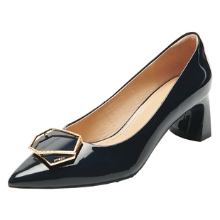 百田森超软小羊皮女鞋粗跟高跟鞋女气质高级不累脚尖头一脚蹬女鞋