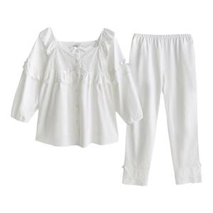 宫廷公主睡裙女秋可爱少女学生纯棉长袖睡衣夏白色家居服套装薄款