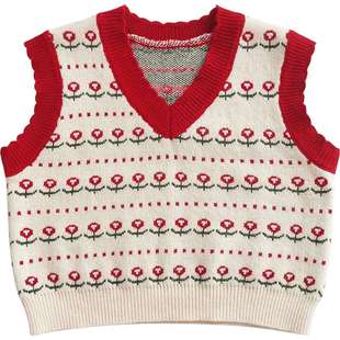 宝宝马甲女童针织背心春秋外穿开衫女孩花朵坎肩马夹线衣儿童毛衣