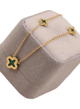 天然孔雀石925纯银女时尚项链