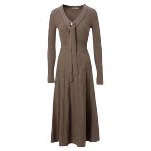 Laurel劳芮春秋羊毛绒V领系带收腰放摆针织连衣裙LWD342M18900