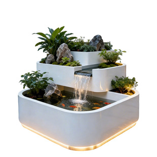 云阶云台阳台不锈钢花箱水景室外庭院露台瀑布喷泉假山组合鱼缸