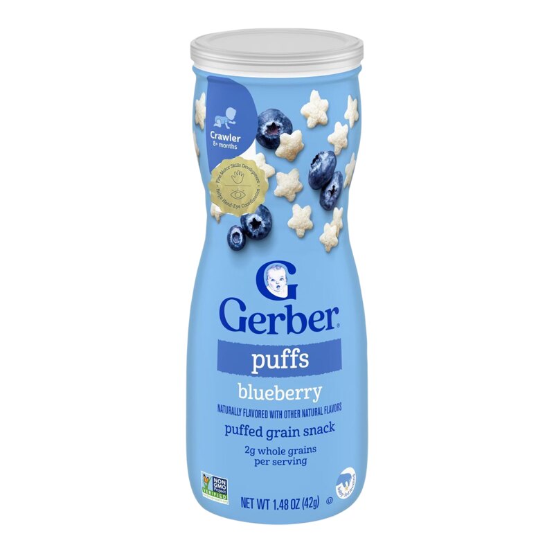 Gerber 香港进口原箱优惠嘉宝婴儿磨牙零食泡芙蓝莓味星星饼42g*6