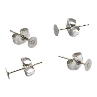 不锈钢平底针平头耳钉耳针空托盘 diy可粘贴平面耳饰品材料包配件