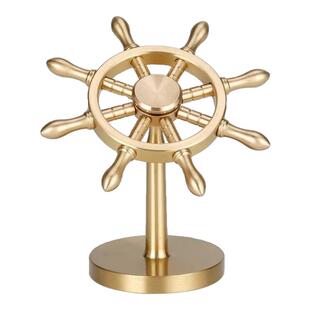 黄铜一帆风顺领航舵创意帆铜船舵方向盘转转桌面摆件解压神器送礼