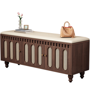 中古风换鞋凳家用门口实木入户鞋柜一体长条凳进门穿鞋凳玄关鞋架