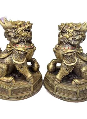 黄铜麒麟摆件一对天斩八卦麒麟公母镇宅办公室家居客厅摆件路冲反