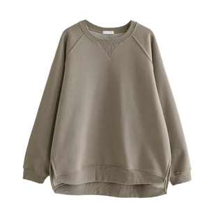 秋冬新款时尚洋气圆领上衣加厚加绒不规则前短后长卫衣宽松外套