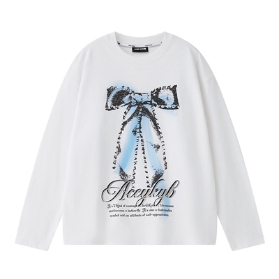 【YKYB黄子韬官方店】2025新款春季长袖印花蝴蝶结百搭宽松上衣