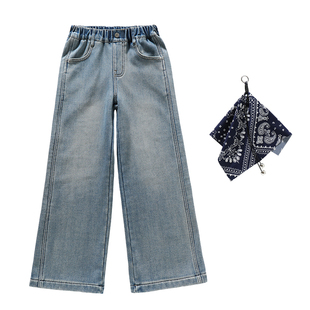 女童加绒裤子冬季加厚2025新款冬装10岁大童窄版直筒裤儿童牛仔裤