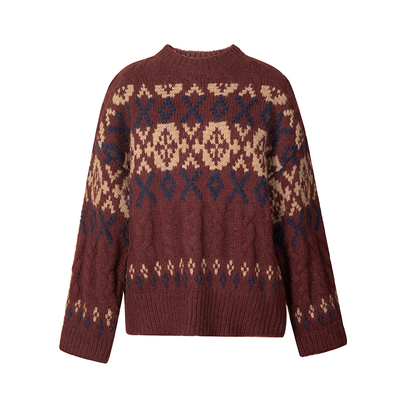 HeyDress圆领复古宽松费尔岛毛衣