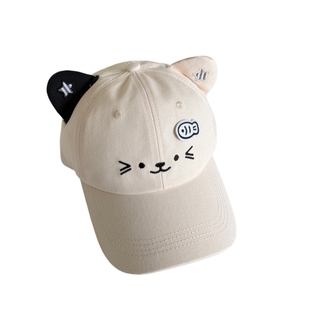 可爱卡通刺绣小鱼猫咪鸭舌帽子女夏季Y2K猫耳朵遮阳防晒棒球帽子