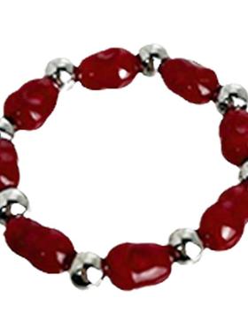 安可拉红丝绒蝴蝶结雪花戒指女轻奢高级感串珠食指戒小众叠戴指环