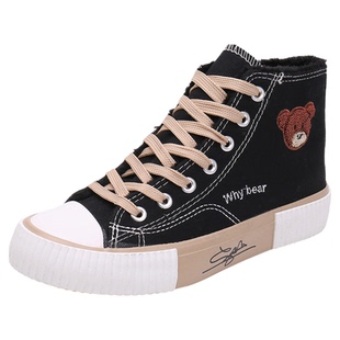 32码33码保暖高帮帆布鞋女加绒秋冬季韩版初中学生平底运动二棉鞋