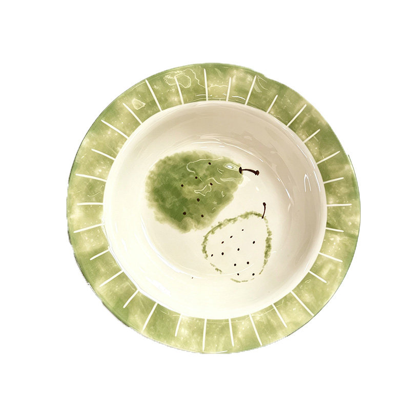 一人食餐具套装绿色小梨陶瓷盘子家用高颜值可爱菜盘水果盘月子餐