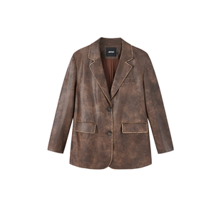 Jamor单排西装皮夹克外套女2025年秋冬季新款复古港风皮质感上衣